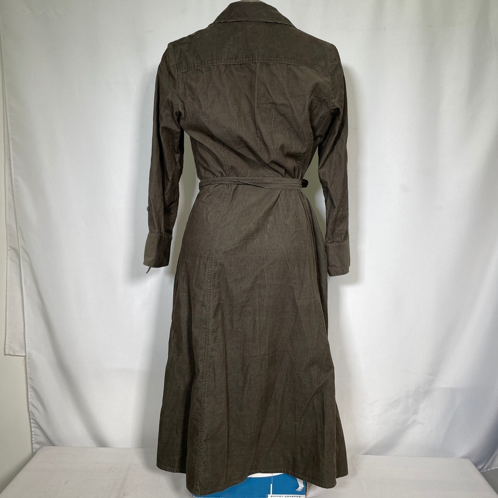 Ann Taylor LOFT Brown Corduroy Button Front Belted Midi Shirt Dress Womens Sz 10 - Picture 4 of 8